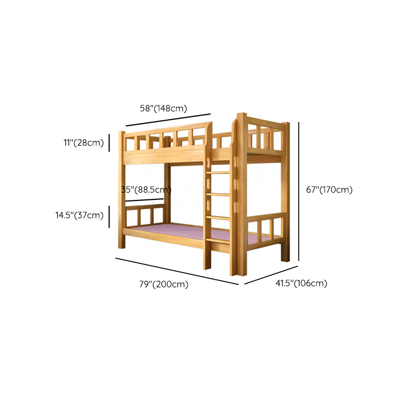 Mid-Century Modern Headboard Bunk Bed Solid Wood Bed with Footboard