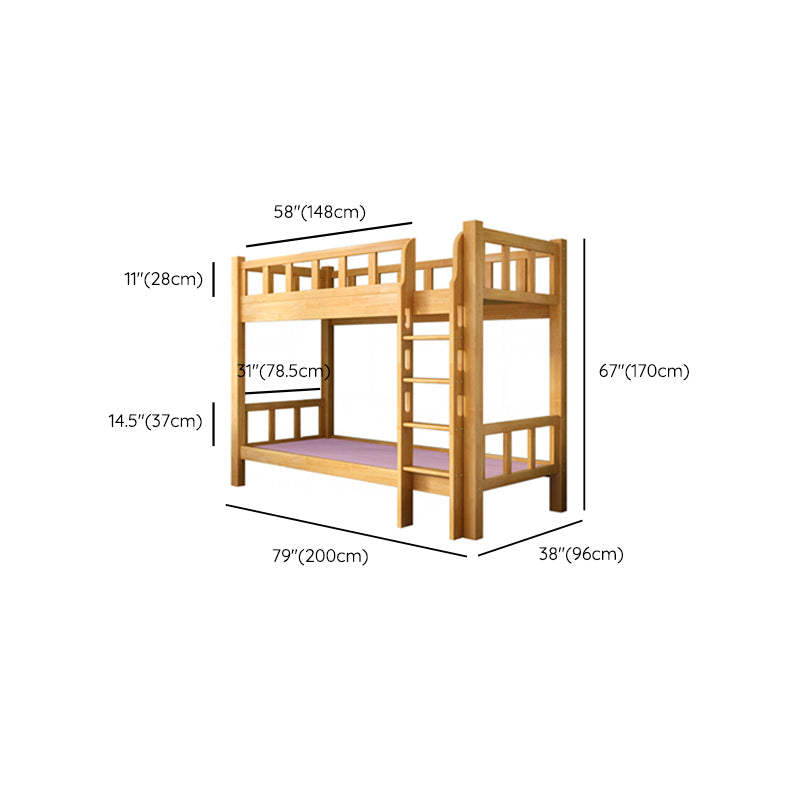 Mid-Century Modern Headboard Bunk Bed Solid Wood Bed with Footboard