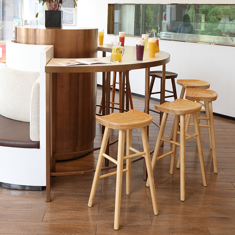 Contemporary Backless Contoured Seat Solid Wood Bar Stool with Footrest