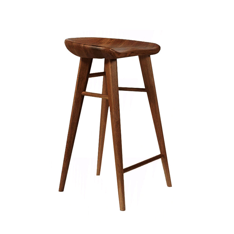Contemporary Backless Contoured Seat Solid Wood Bar Stool with Footrest