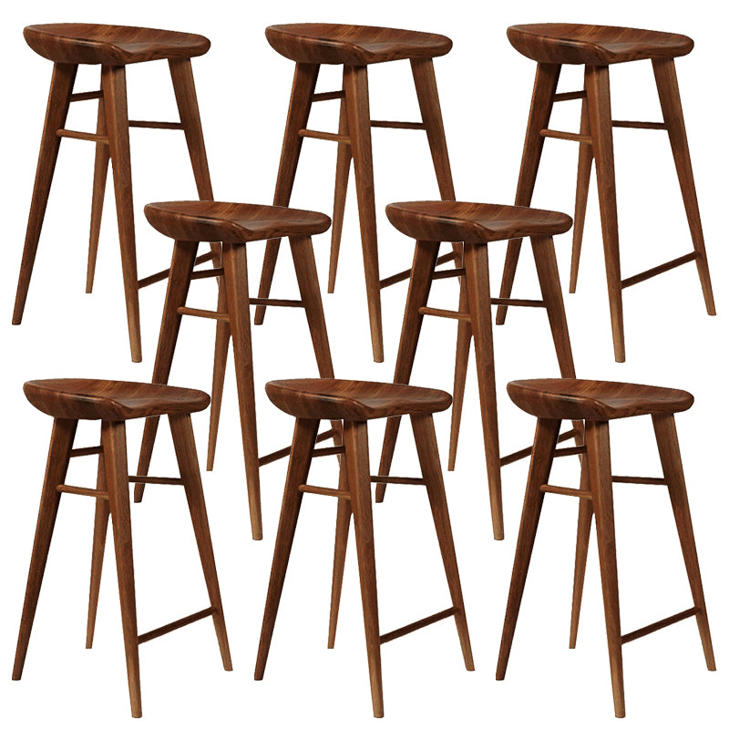 Contemporary Backless Contoured Seat Solid Wood Bar Stool with Footrest