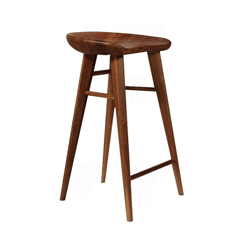 Contemporary Backless Contoured Seat Solid Wood Bar Stool with Footrest