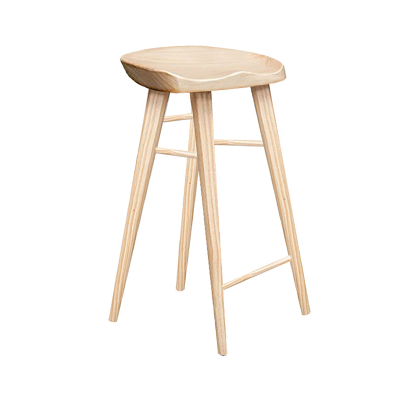 Contemporary Backless Contoured Seat Solid Wood Bar Stool with Footrest