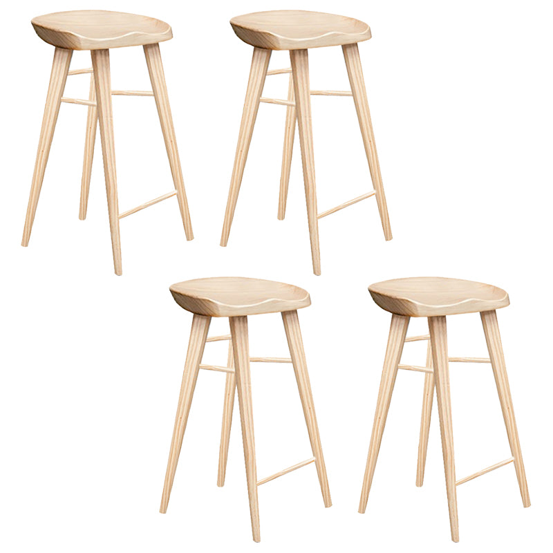 Contemporary Backless Contoured Seat Solid Wood Bar Stool with Footrest