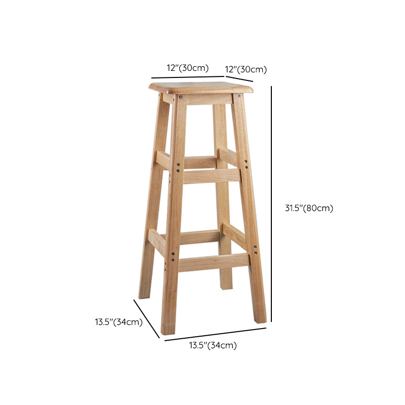 Contemporary Backless Square Seat Indoor Solid Wood Bar Stool