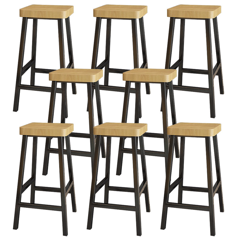 Backless Solid Wood Bar Stool Contemporary Natural Stool with Metal Legs