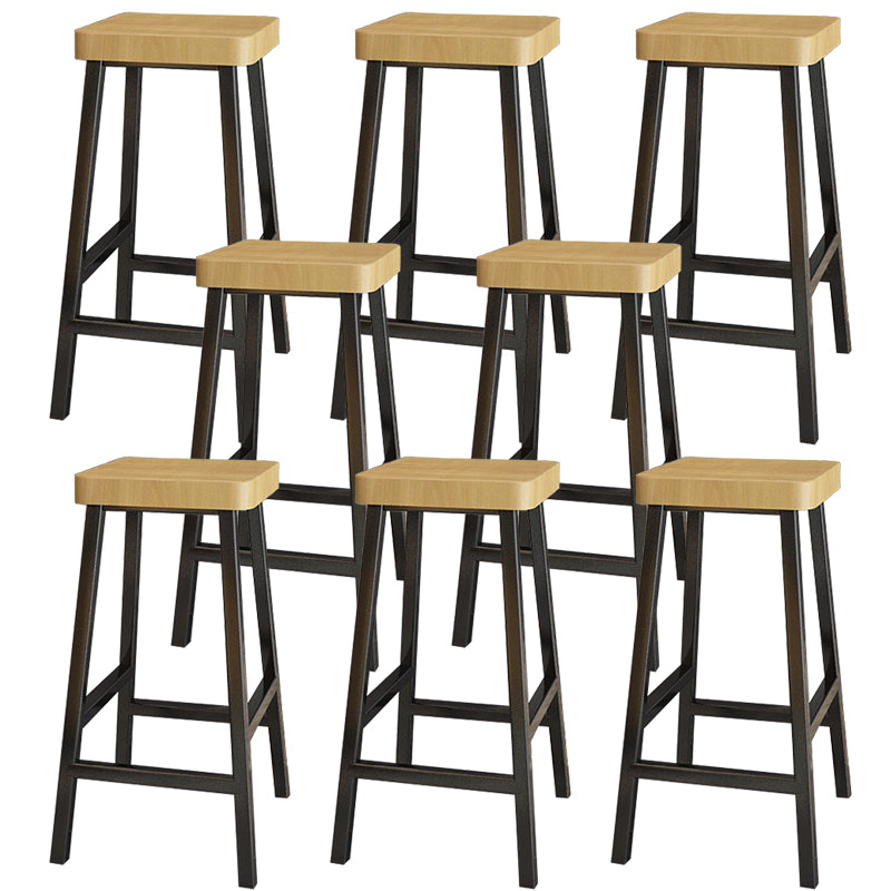 Backless Solid Wood Bar Stool Contemporary Natural Stool with Metal Legs
