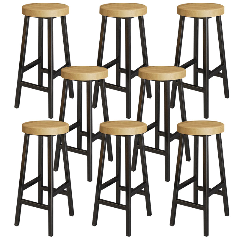 Backless Solid Wood Bar Stool Contemporary Natural Stool with Metal Legs