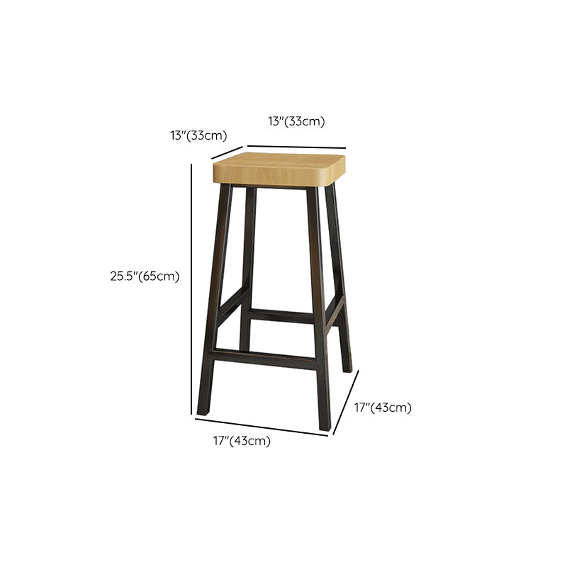 Backless Solid Wood Bar Stool Contemporary Natural Stool with Metal Legs