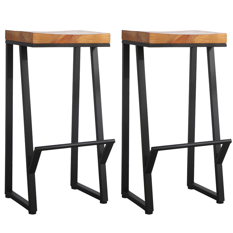 Metal Legs Bar Stool Contemporary Solid Wood Backless Bar Stool