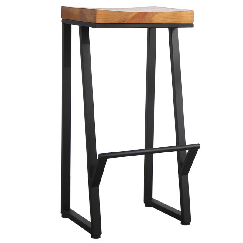Metal Legs Bar Stool Contemporary Solid Wood Backless Bar Stool