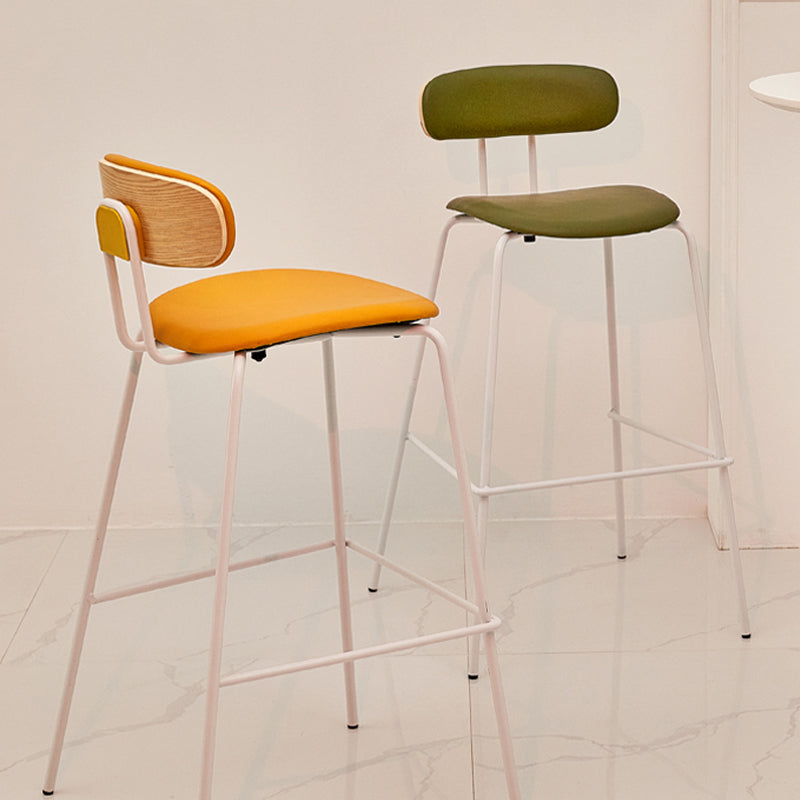 Modern Backrest Armless Counter Stool Leather Upholstered Bar Stool with Metal Base