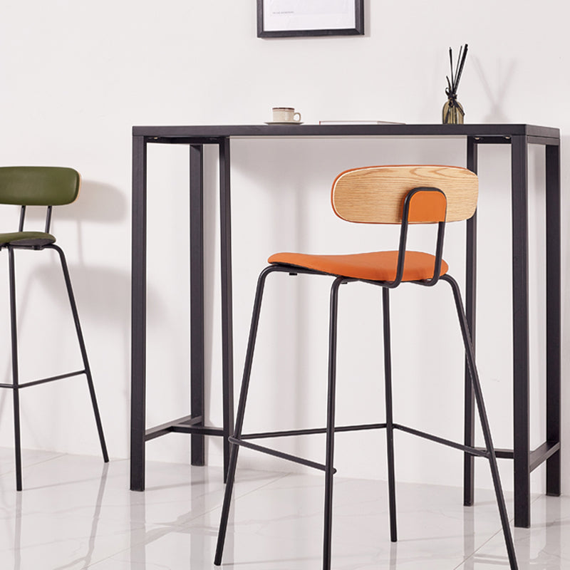 Modern Backrest Armless Counter Stool Leather Upholstered Bar Stool with Metal Base
