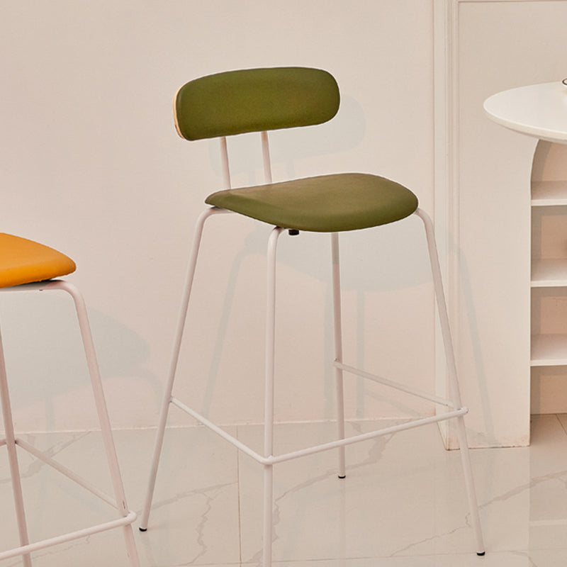 Modern Backrest Armless Counter Stool Leather Upholstered Bar Stool with Metal Base
