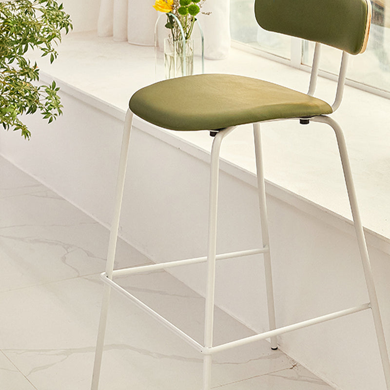 Modern Backrest Armless Counter Stool Leather Upholstered Bar Stool with Metal Base