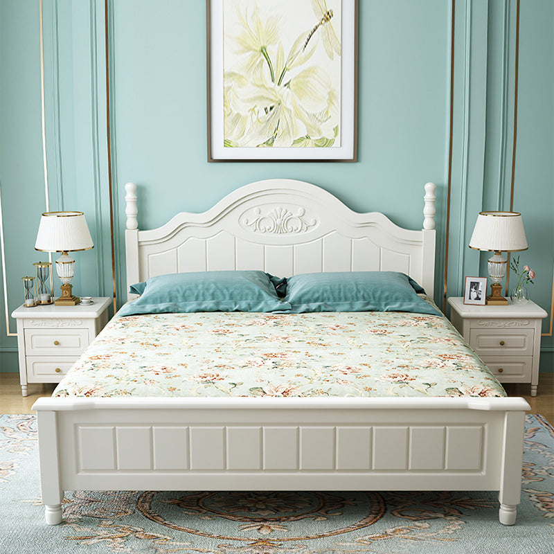 French Country Standard Bed Rubberwood and Pine Wood Panel Bed White