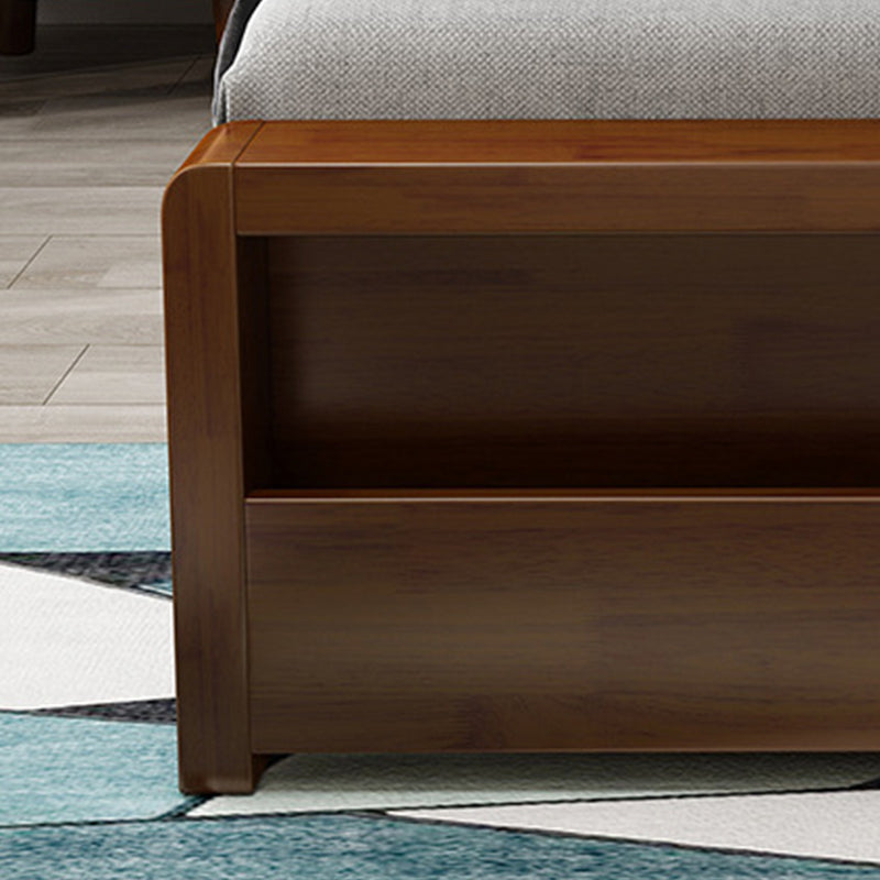 Storage Solid Wood Panel Bed Rubberwood Standard Bed with Headboard