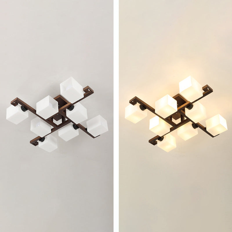Modern Style Ball Shape Flush Mount Wood Ceiling Light in Brown for Living Room