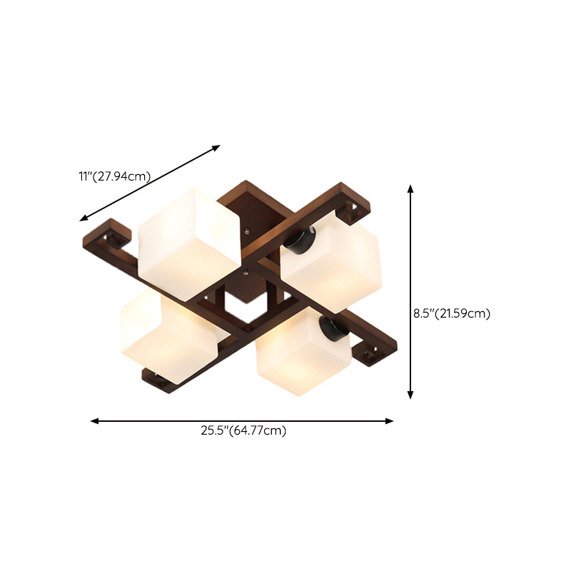 Modern Style Ball Shape Flush Mount Wood Ceiling Light in Brown for Living Room