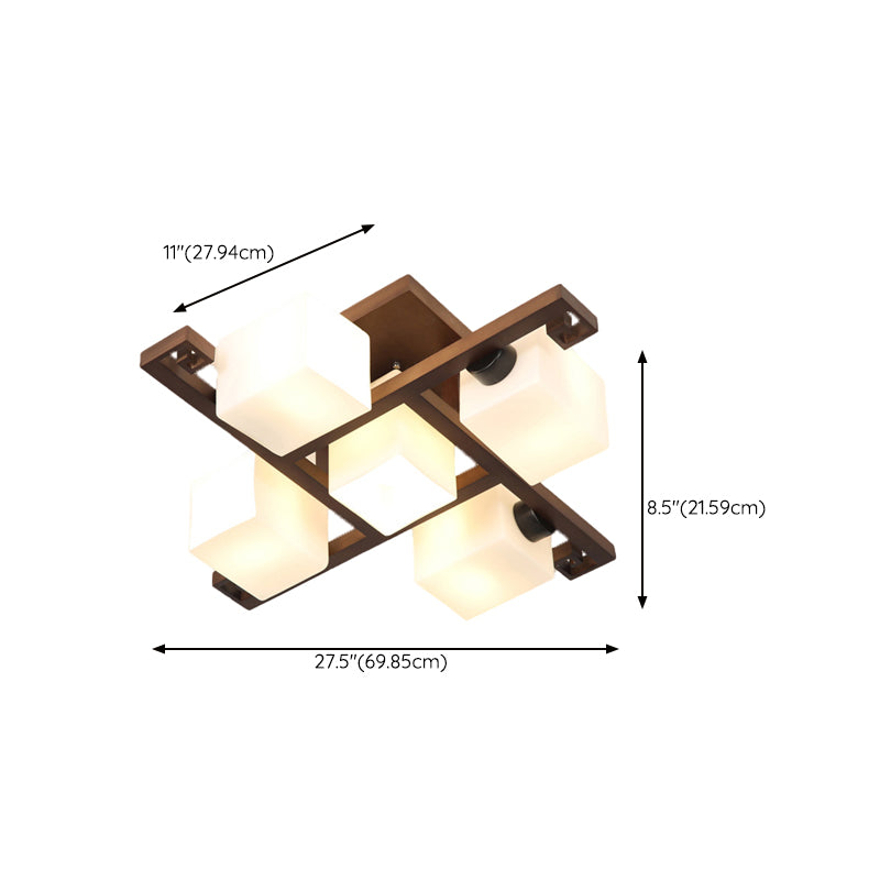 Modern Style Ball Shape Flush Mount Wood Ceiling Light in Brown for Living Room