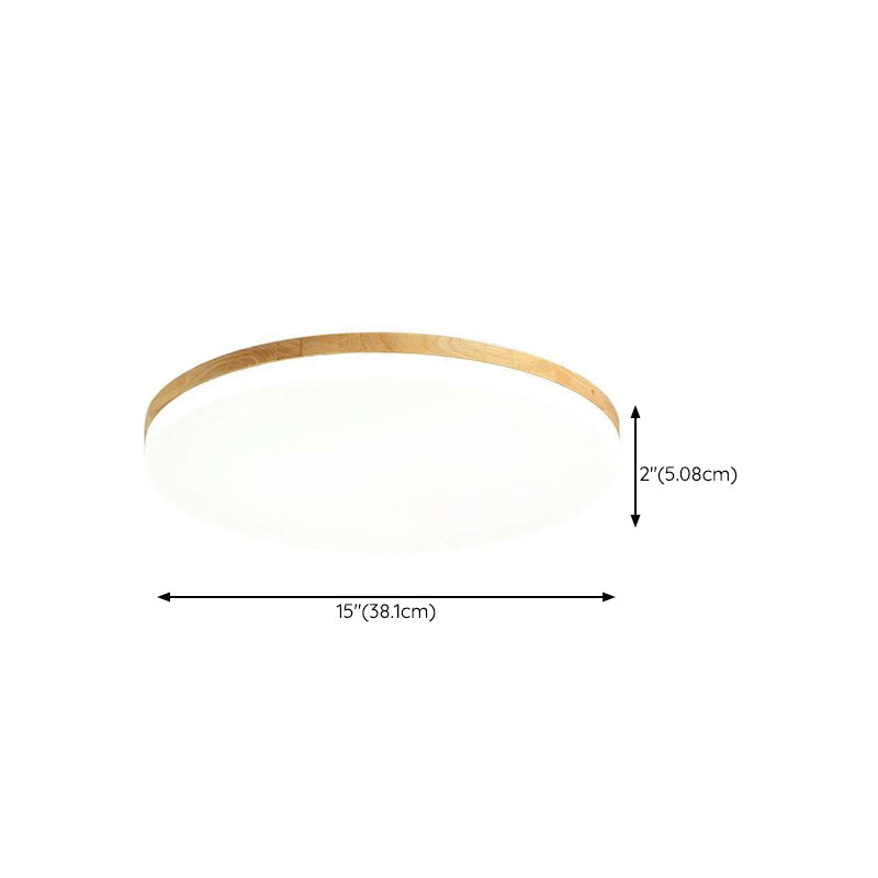 Modernism Single Beige Flush Mount Lighting Wooden Round LED Ceiling Light