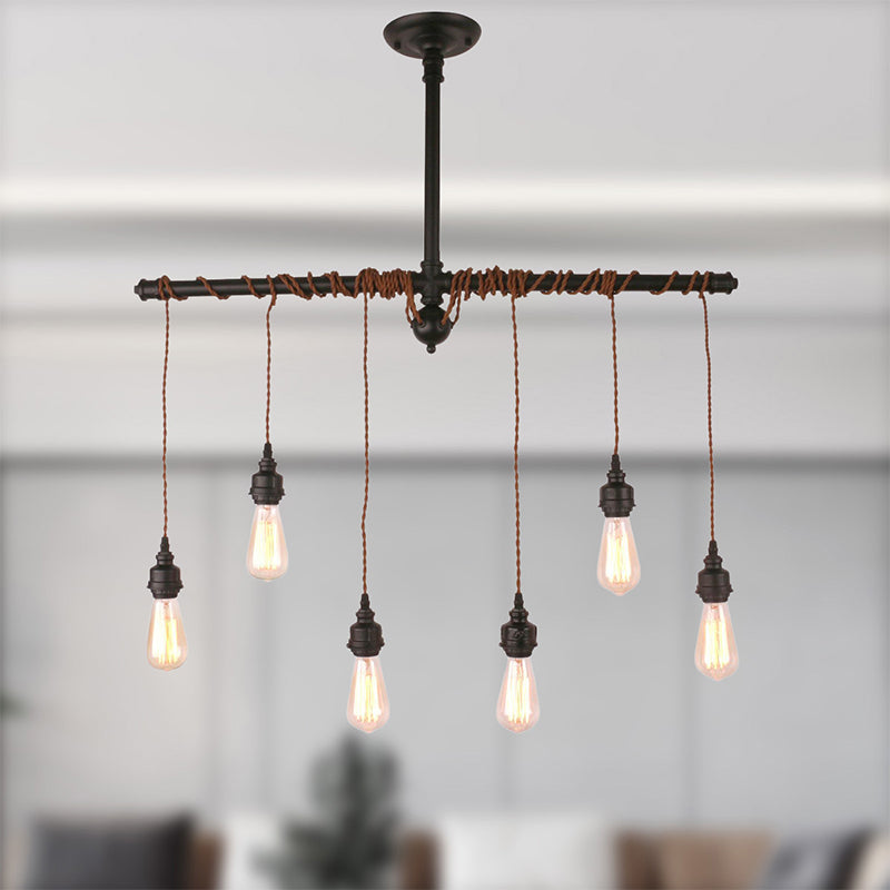 Peas Shape Pendant Light Modern Style Wood 6 Lights Island Lamps for Living Room