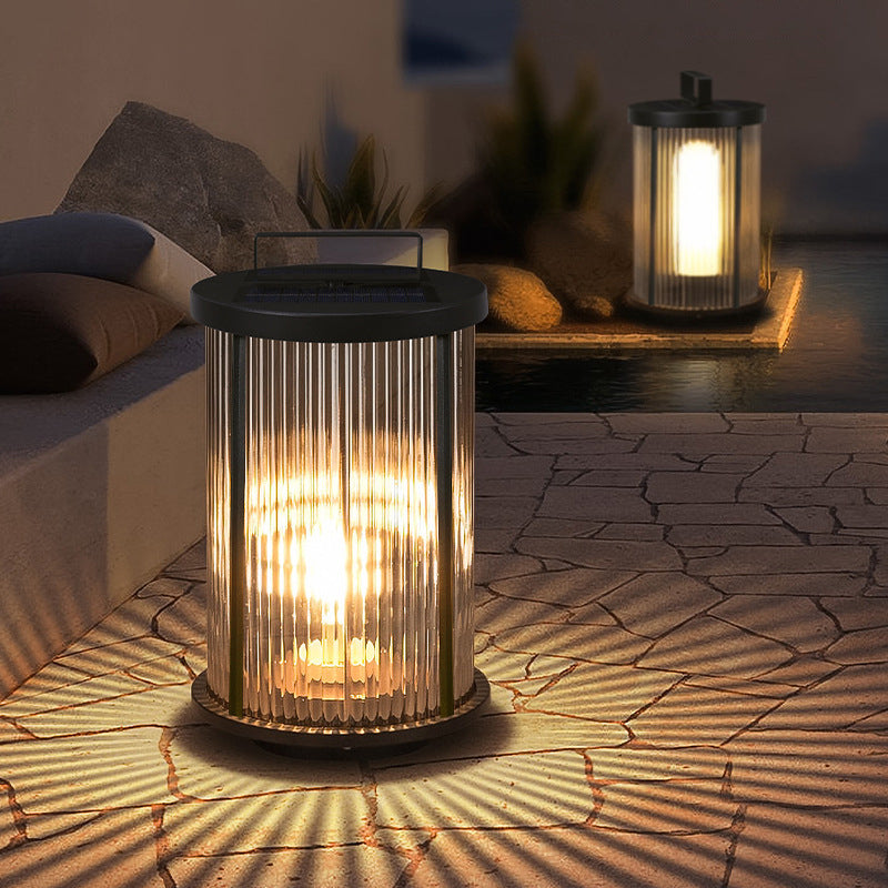 Modern Pillar Lamp Black Outdoor Lamp with Glass Shade for Garden