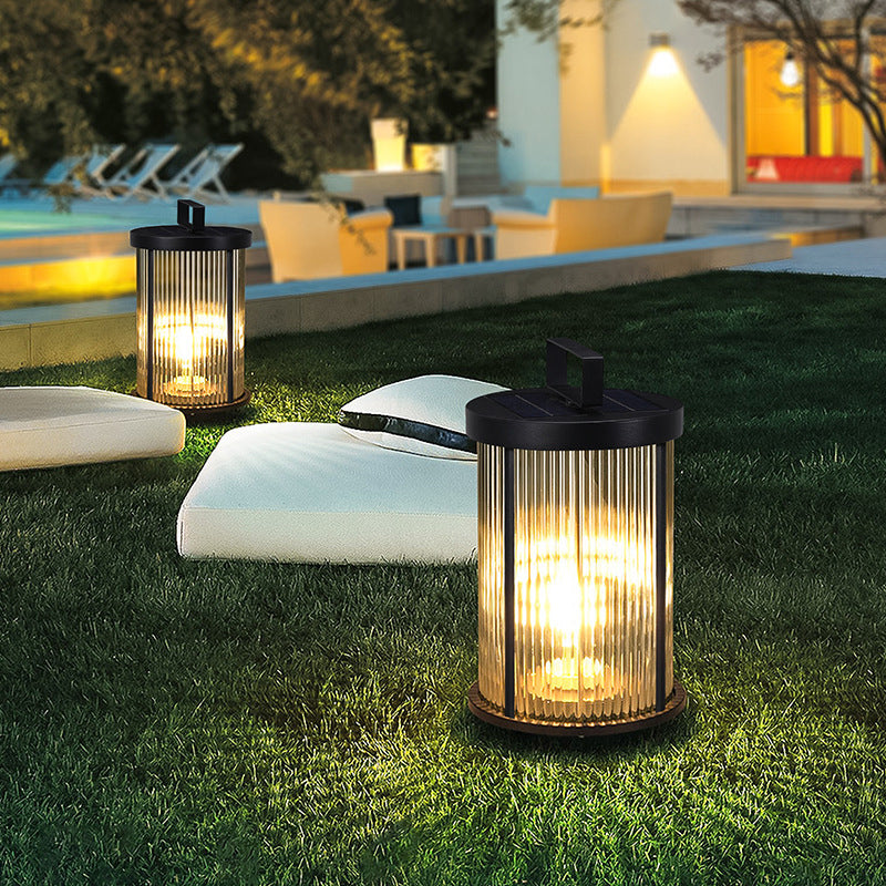 Modern Pillar Lamp Black Outdoor Lamp with Glass Shade for Garden