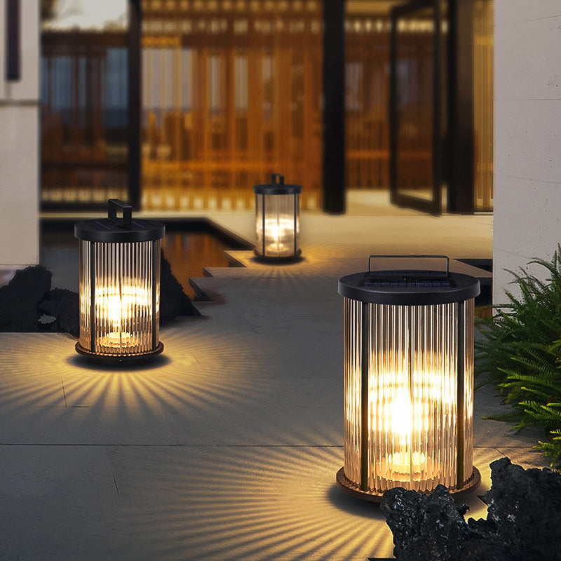 Modern Pillar Lamp Black Outdoor Lamp with Glass Shade for Garden