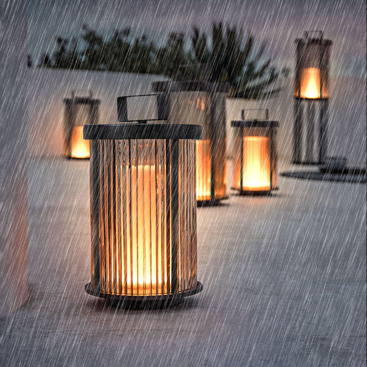 Modern Pillar Lamp Black Outdoor Lamp with Glass Shade for Garden