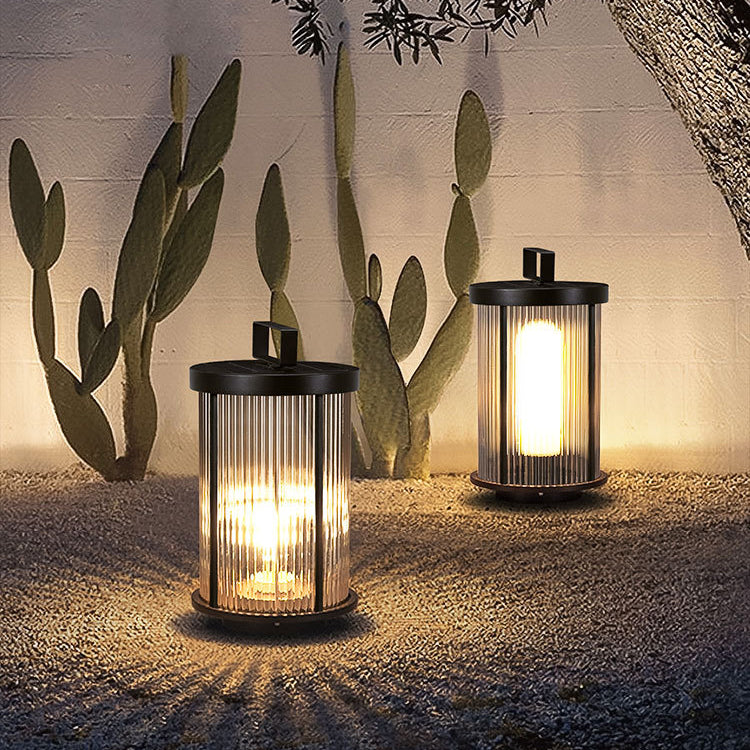 Modern Pillar Lamp Black Outdoor Lamp with Glass Shade for Garden