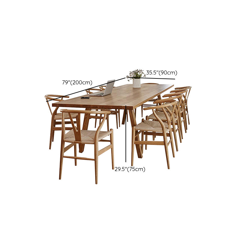 Natural Solid Wood Table Rectangular 4 Legs Table for Dining Room