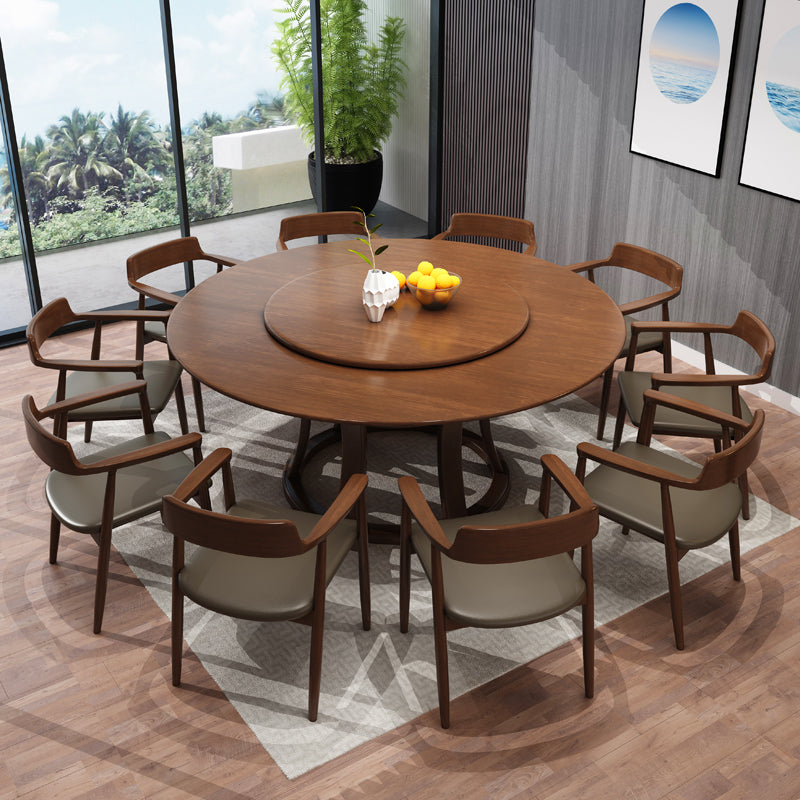 Modern Round Table Solid Wood Dining Table with Turntable for Home