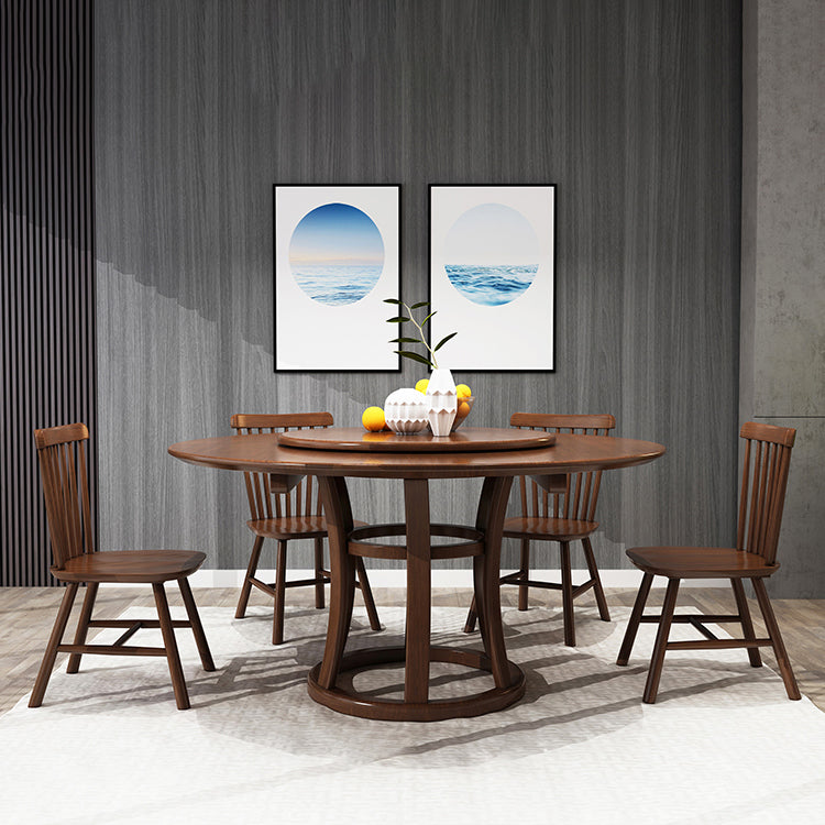 Modern Round Table Solid Wood Dining Table with Turntable for Home