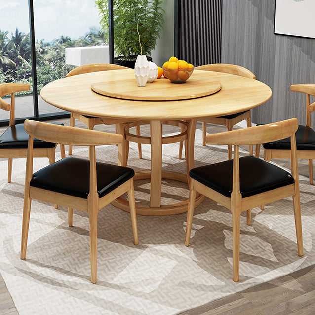Modern Round Table Solid Wood Dining Table with Turntable for Home
