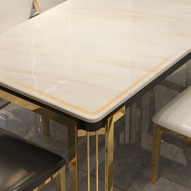 Rectangle Metal Base Table Glam Style Dining Table with 4 Legs