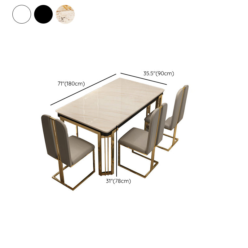 Rectangle Metal Base Table Glam Style Dining Table with 4 Legs