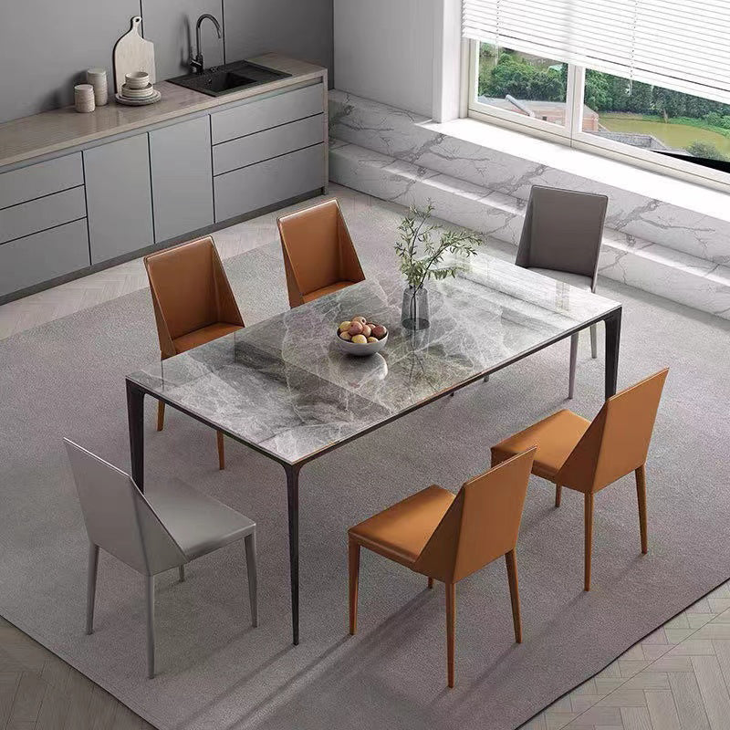 Industrial Sintered Stone Kitchen Table Rectangle Fixed Dining Room Desk