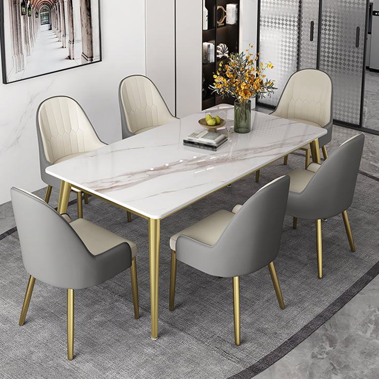 Slate and Metal Table Glam Style Minimalist Rectangular Dining Table