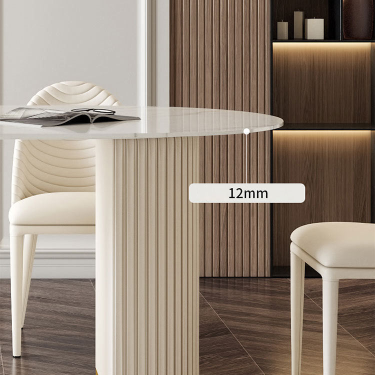 Luxury Double Pedestal Dining Table Oval Sintered Stone Kitchen Desk