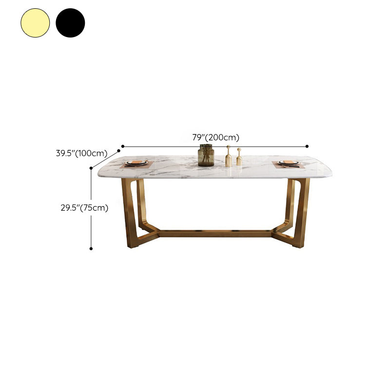 Rectangle Trestle Base Dining Table Glam Style Stone Kitchen Desk