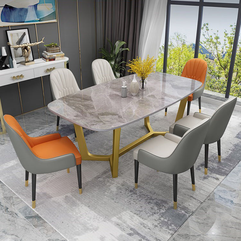 Luxury Sintered Stone Fixed Table Rectangle Trestle Base Dining Desk