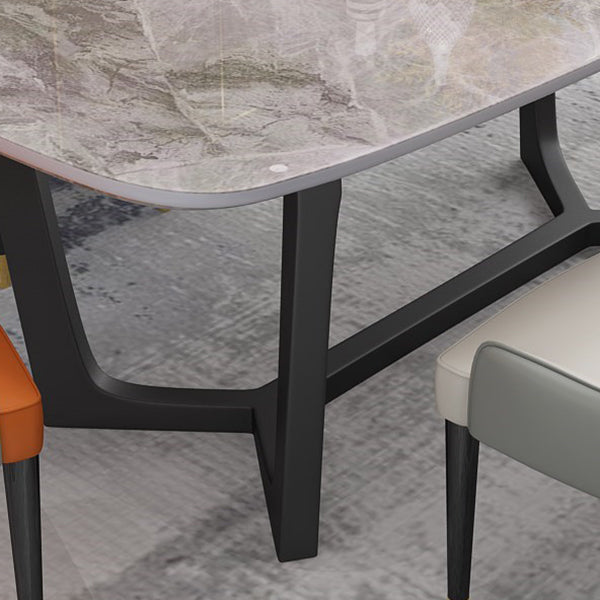 Luxury Sintered Stone Fixed Table Rectangle Trestle Base Dining Desk