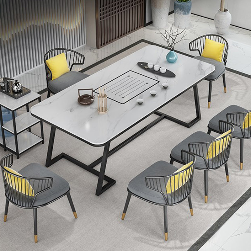 Slate and Metal Table Glam Style Simple Home Rectangular Dining Table