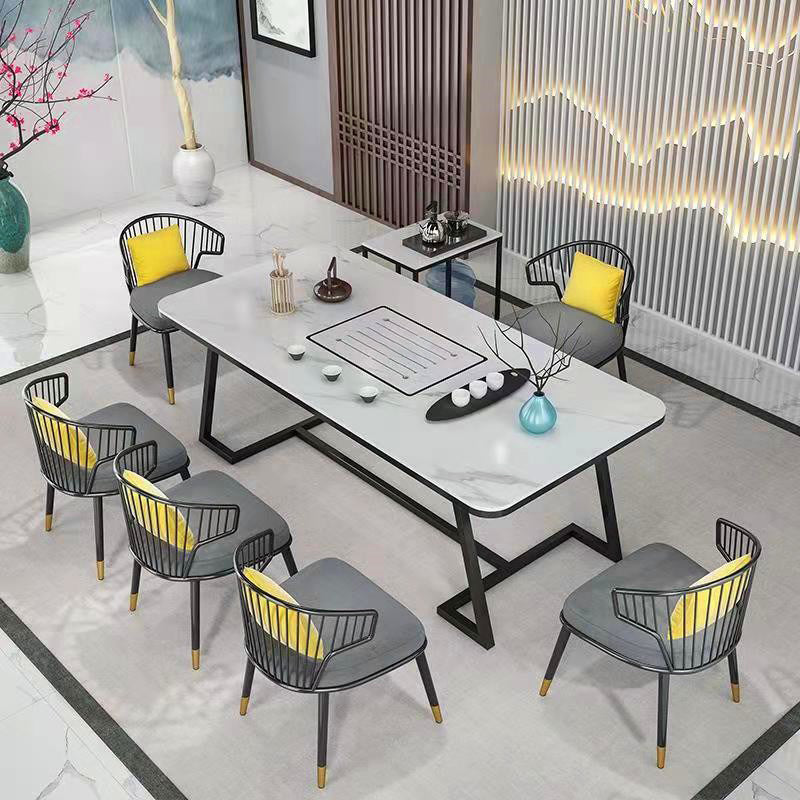 Slate and Metal Table Glam Style Simple Home Rectangular Dining Table