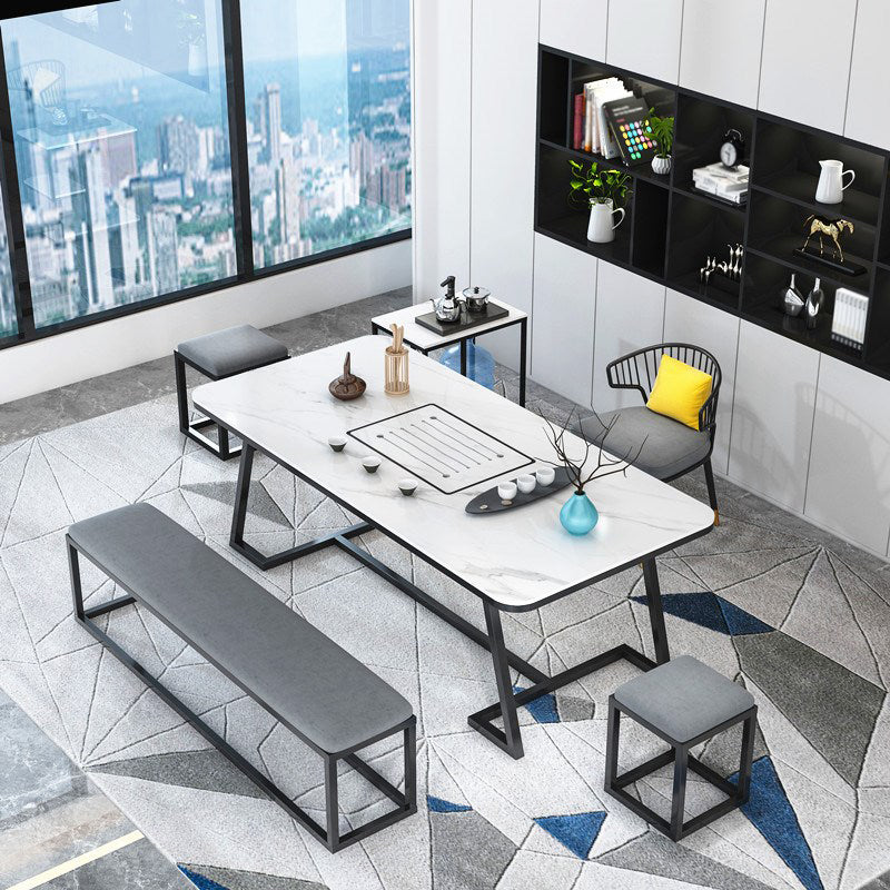 Slate and Metal Table Glam Style Simple Home Rectangular Dining Table
