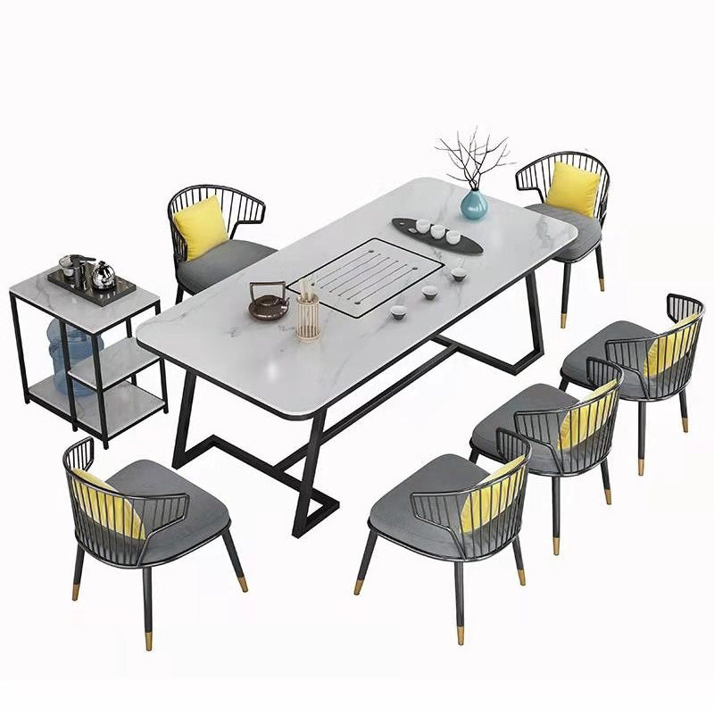 Slate and Metal Table Glam Style Simple Home Rectangular Dining Table
