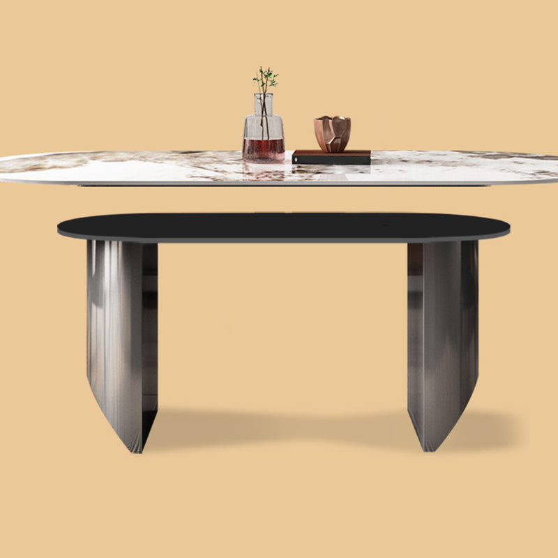Simplicity Kitchen Table Sintered Stone Double Pedestal Dining Table