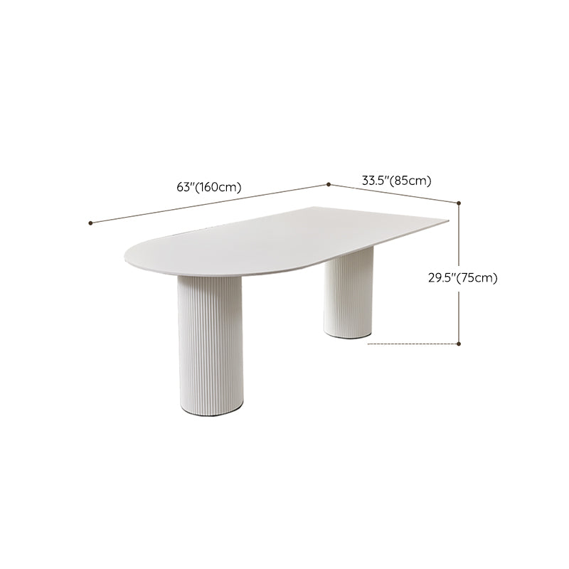 Contemporary Dining Table White Sintered Stone Double Pedestal Desk