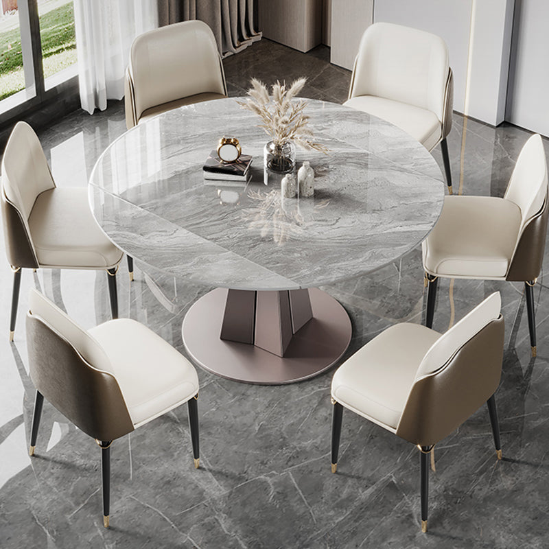 Metal and Slate Table Modern Minimalist Family Retractable Round Dining Table